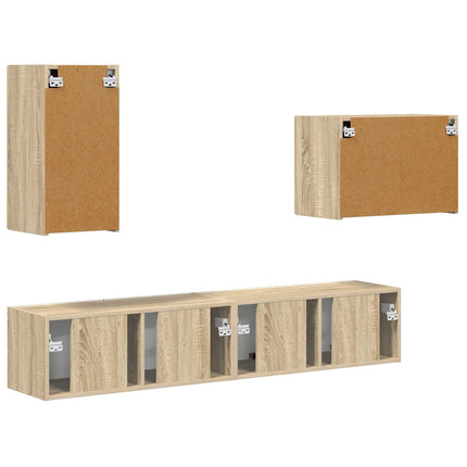 TV väggskåp set Väggmonterad 4 pcs Sonoma-ek Konstruerat trä