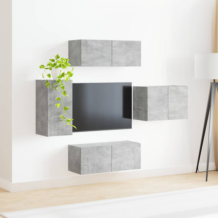 TV väggskåp set Väggmonterad 4 pcs Betonggrå Konstruerat trä