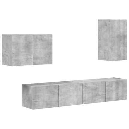 TV väggskåp set Väggmonterad 4 pcs Betonggrå Konstruerat trä