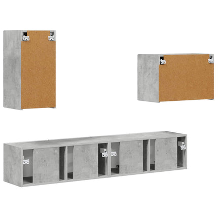 TV väggskåp set Väggmonterad 4 pcs Betonggrå Konstruerat trä