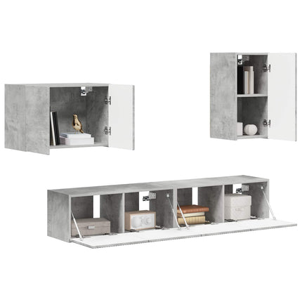 TV väggskåp set Väggmonterad 4 pcs Betonggrå Konstruerat trä
