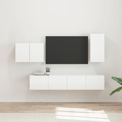 TV väggskåp set 4 pcs Högblanka vita Konstruerat trä