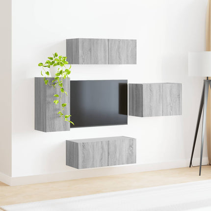 TV väggskåp set Väggmonterad 4 pcs Grå Sonoma Konstruerat trä