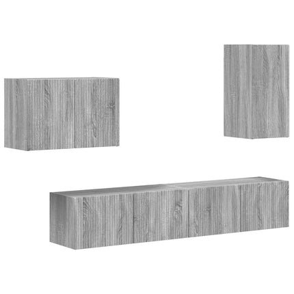 TV väggskåp set Väggmonterad 4 pcs Grå Sonoma Konstruerat trä