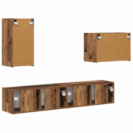 TV väggskåp set Väggmonterad 4 pcs Gammalt trä Konstruerat trä