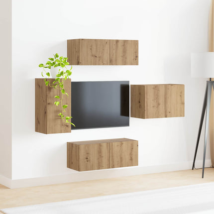 TV väggskåp set Väggmonterad 4 pcs Artisan Ek Konstruerat trä