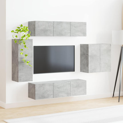 TV väggskåp set Väggmonterad 6 pcs Betonggrå