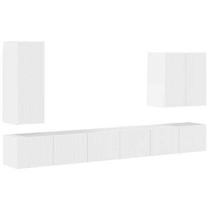 TV väggskåp set Väggmonterad 6 pcs Högblanka vita