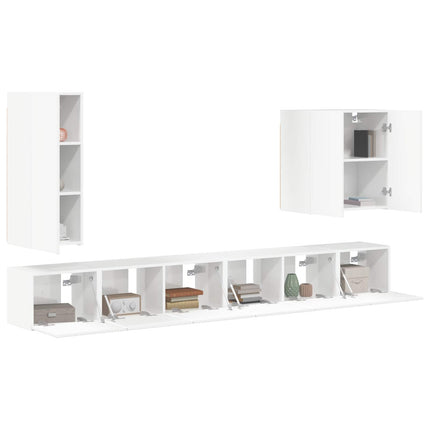 TV väggskåp set Väggmonterad 6 pcs Högblanka vita