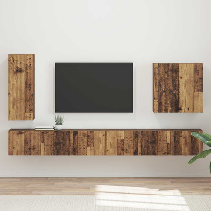 TV väggskåp set Väggmonterad 6 pcs Gammalt trä