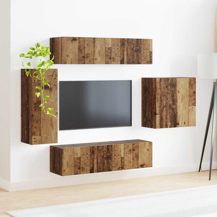 TV väggskåp set Väggmonterad 6 pcs Gammalt trä