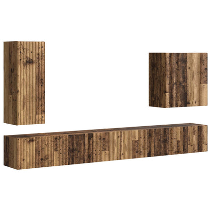 TV väggskåp set Väggmonterad 6 pcs Gammalt trä