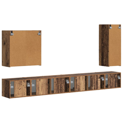 TV väggskåp set Väggmonterad 6 pcs Gammalt trä