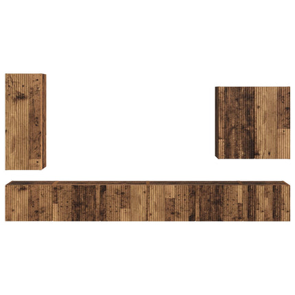 TV väggskåp set Väggmonterad 6 pcs Gammalt trä