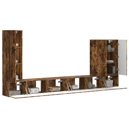 TV väggskåp set Väggmonterad 6 pcs Rökt ek
