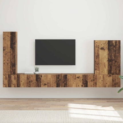TV väggskåp set Väggmonterad 6 pcs Gammalt trä