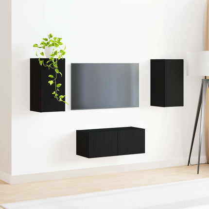 TV-bänkset Väggmonterad 2 pcs Svart Konstruerat trä