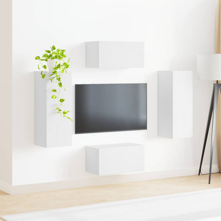 TV-bänkset Väggmonterad 2 pcs Vit Konstruerat trä