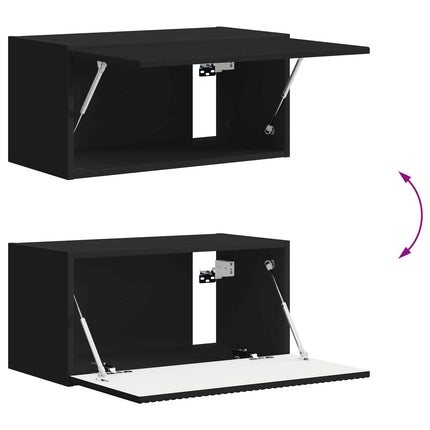 TV-bänkset Väggmonterad 2 pcs Svart Konstruerat trä