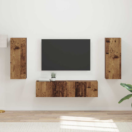 TV-bänkset Väggmonterad 2 pcs Gammalt trä Konstruerat trä
