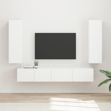 TV-bänkset Väggmonterad 3 pcs Vit Konstruerat trä