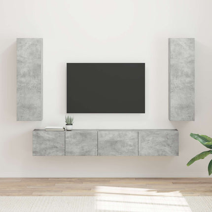 TV-bänkset Väggmonterad 3 pcs Betonggrå Konstruerat trä