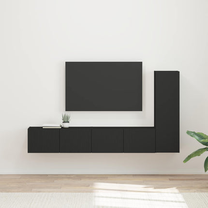 TV-bänkset Väggmonterad 3 pcs Svart Konstruerat trä