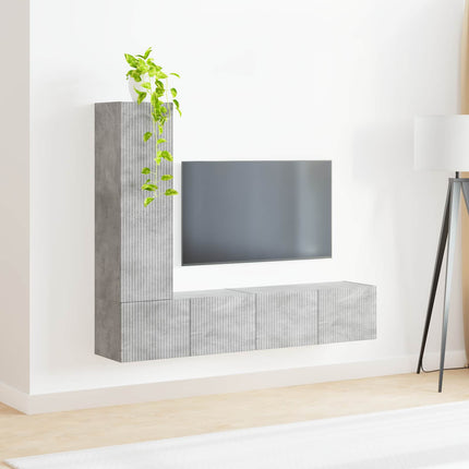 TV-bänkset Väggmonterad 3 pcs Betonggrå Konstruerat trä