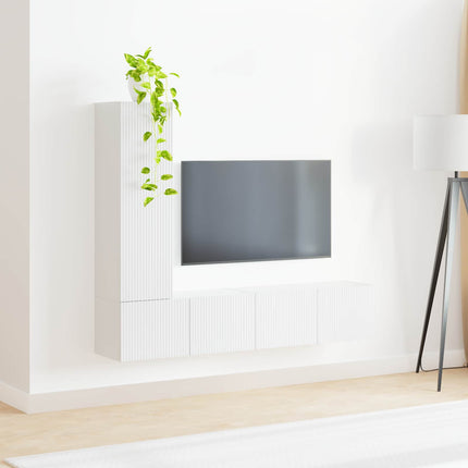 TV-bänkset Väggmonterad 3 pcs Högblanka vita Konstruerat trä