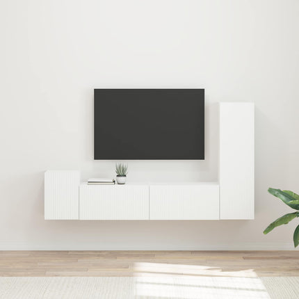 TV-bänkset Väggmonterad 4 pcs Vit Konstruerat trä