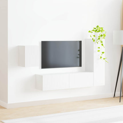 TV-bänkset Väggmonterad 4 pcs Vit Konstruerat trä