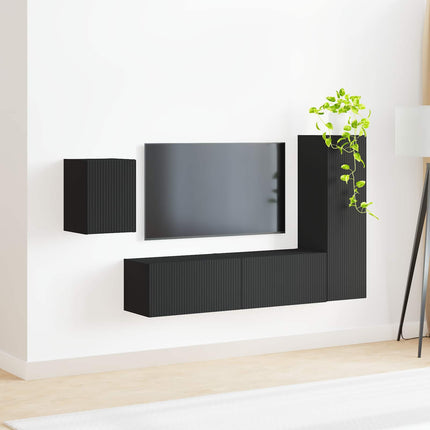 TV-bänkset Väggmonterad 4 pcs Svart Konstruerat trä