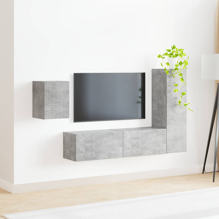 TV-bänkset Väggmonterad 4 pcs Betonggrå Konstruerat trä