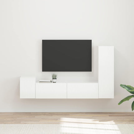 TV-bänkset Väggmonterad 4 pcs Högblanka vita Konstruerat trä