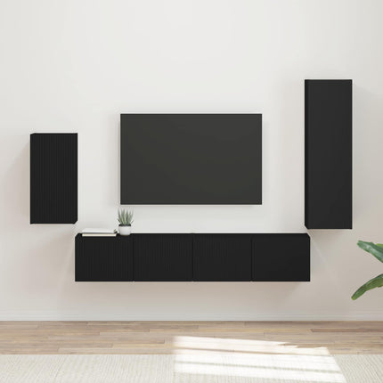 TV-bänkset Väggmonterad 4 pcs Svart Konstruerat trä