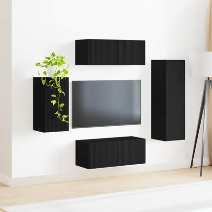 TV-bänkset Väggmonterad 4 pcs Svart Konstruerat trä