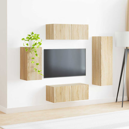 TV-bänkset Väggmonterad 4 pcs Sonoma-ek Konstruerat trä