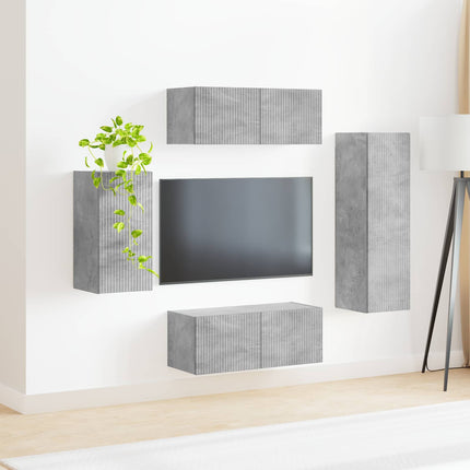 TV-bänkset Väggmonterad 4 pcs Betonggrå Konstruerat trä