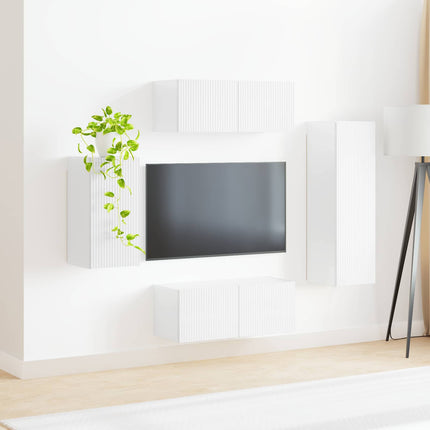 TV-bänkset Väggmonterad 4 pcs Högblanka vita Konstruerat trä