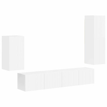 TV-bänkset Väggmonterad 4 pcs Högblanka vita Konstruerat trä