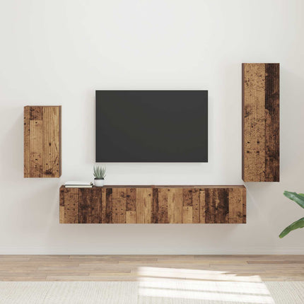 TV-bänkset Väggmonterad 4 pcs Gammalt trä Konstruerat trä