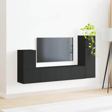 TV-bänkset Väggmonterad 3 pcs Svart Konstruerat trä