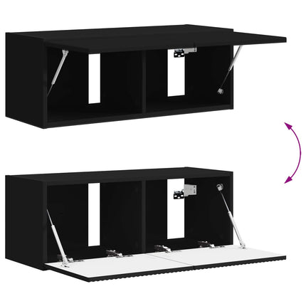 TV-bänkset Väggmonterad 3 pcs Svart Konstruerat trä