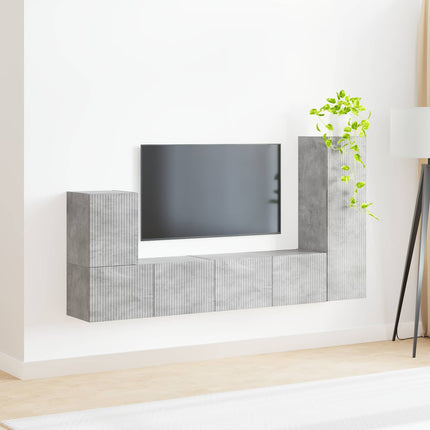 TV-bänkset Väggmonterad 3 pcs Betonggrå Konstruerat trä