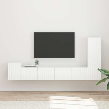 TV-bänkset Väggmonterad 3 pcs Högblanka vita Konstruerat trä