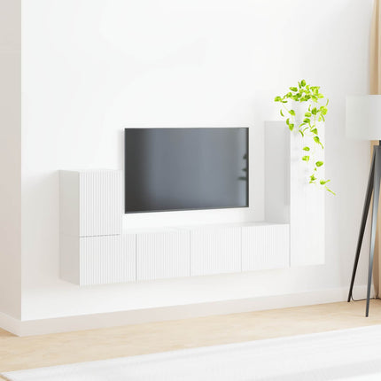 TV-bänkset Väggmonterad 3 pcs Högblanka vita Konstruerat trä