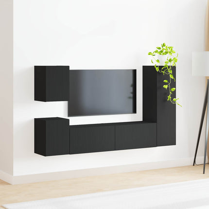 TV-bänkset Väggmonterad 4 pcs Svart Konstruerat trä