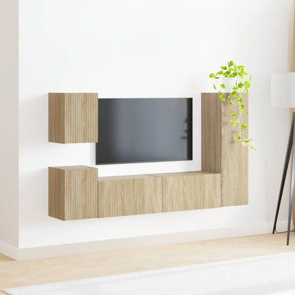 TV-bänkset Väggmonterad 4 pcs Sonoma-ek Konstruerat trä