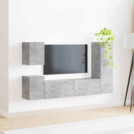 TV-bänkset Väggmonterad 4 pcs Betonggrå Konstruerat trä