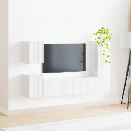 TV-bänkset Väggmonterad 4 pcs Högblanka vita Konstruerat trä